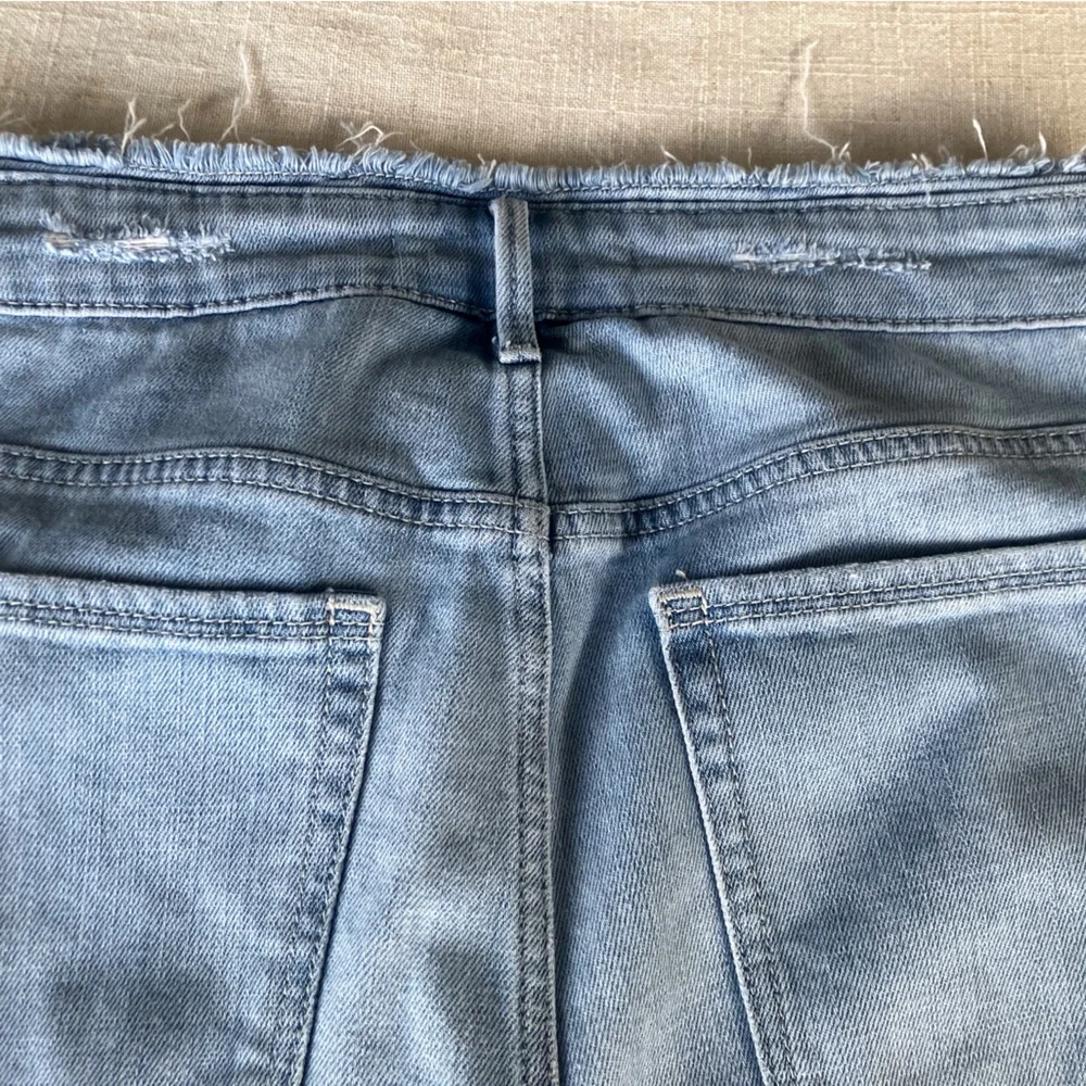 Sam Edelman Blue stiletto crop boot hi rise fringe jeans fade
